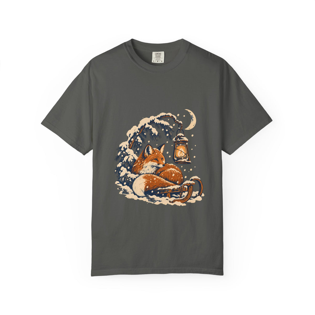 Fox and Lantern Winter Graphic T-Shirt | Comfort Colors 1717 Pepper Tee