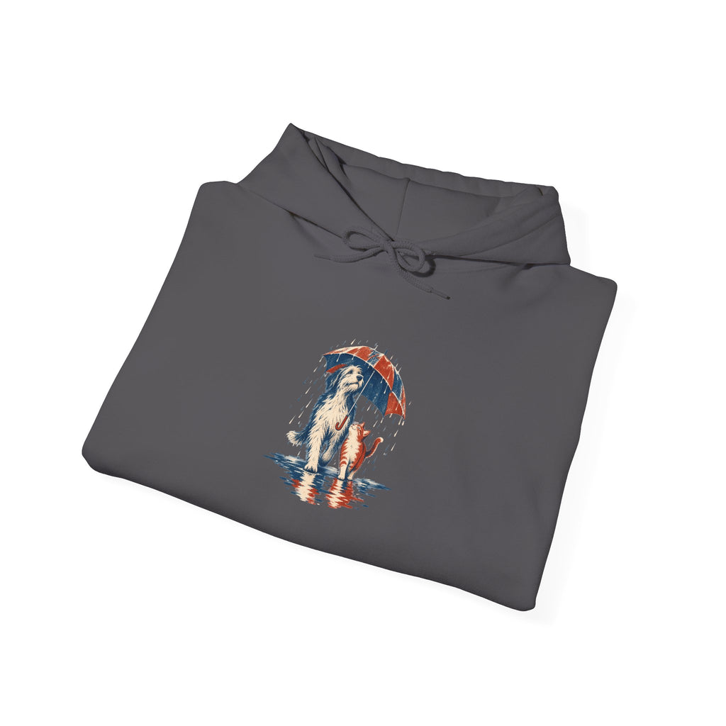 Dog and Cat Under One Umbrella Graphic Pullover Hoodie | Gildan Charcoal