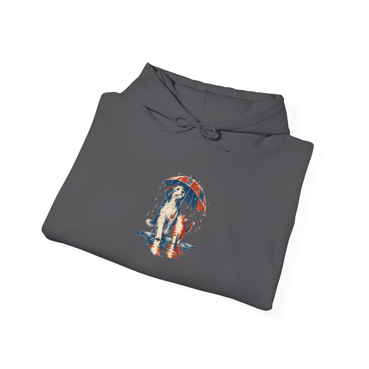 Dog and Cat Under One Umbrella Graphic Pullover Hoodie | Gildan Charcoal