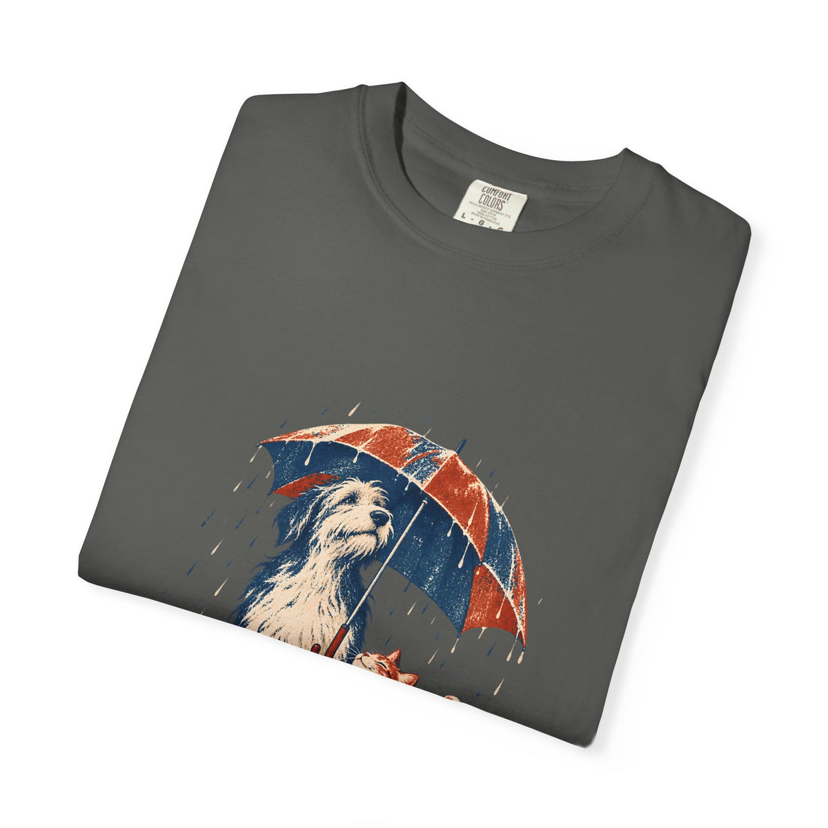 Dog and Cat Under One Umbrella Graphic T-Shirt | Comfort Colors Pepper