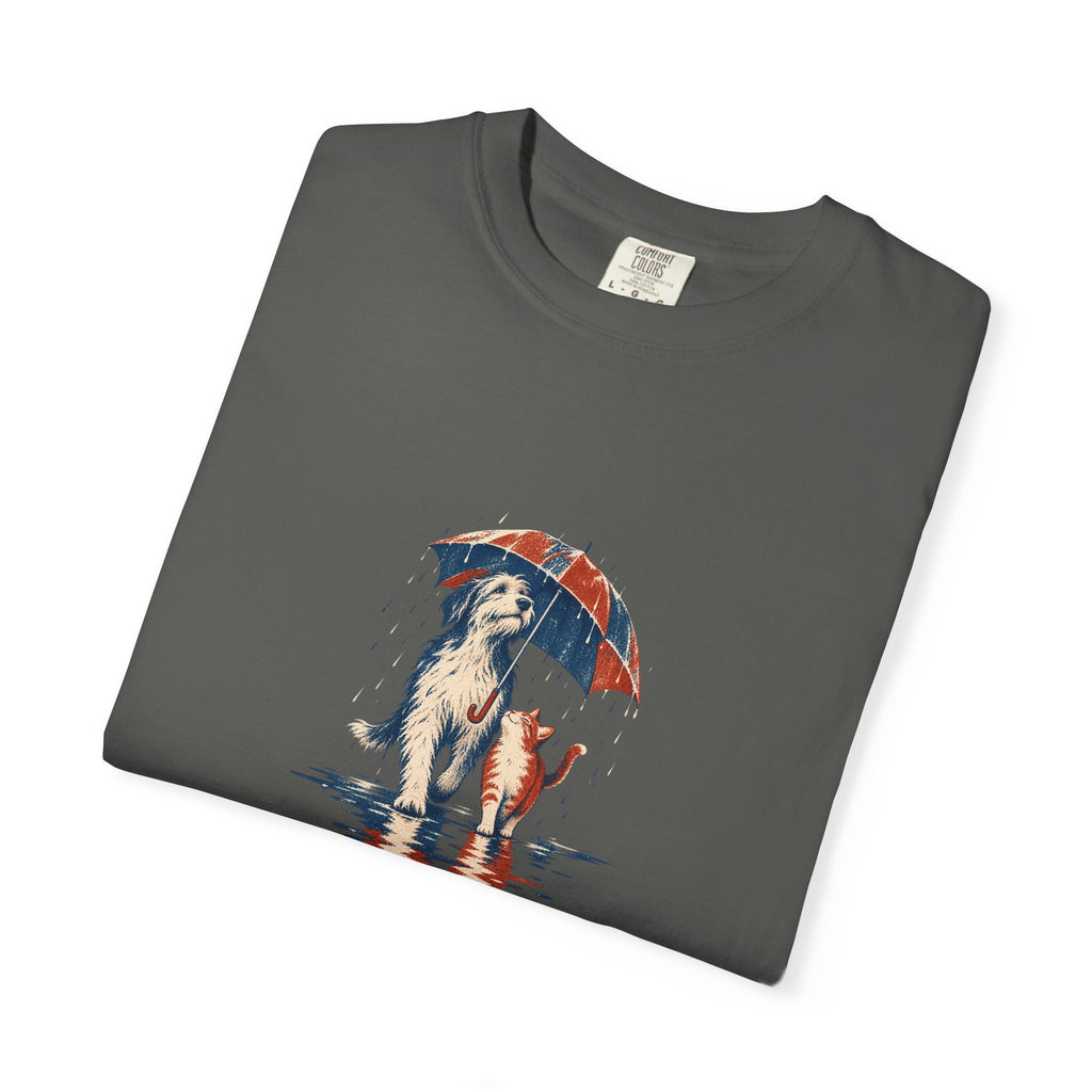 Dog and Cat Under One Umbrella Graphic T-Shirt | Comfort Colors Pepper