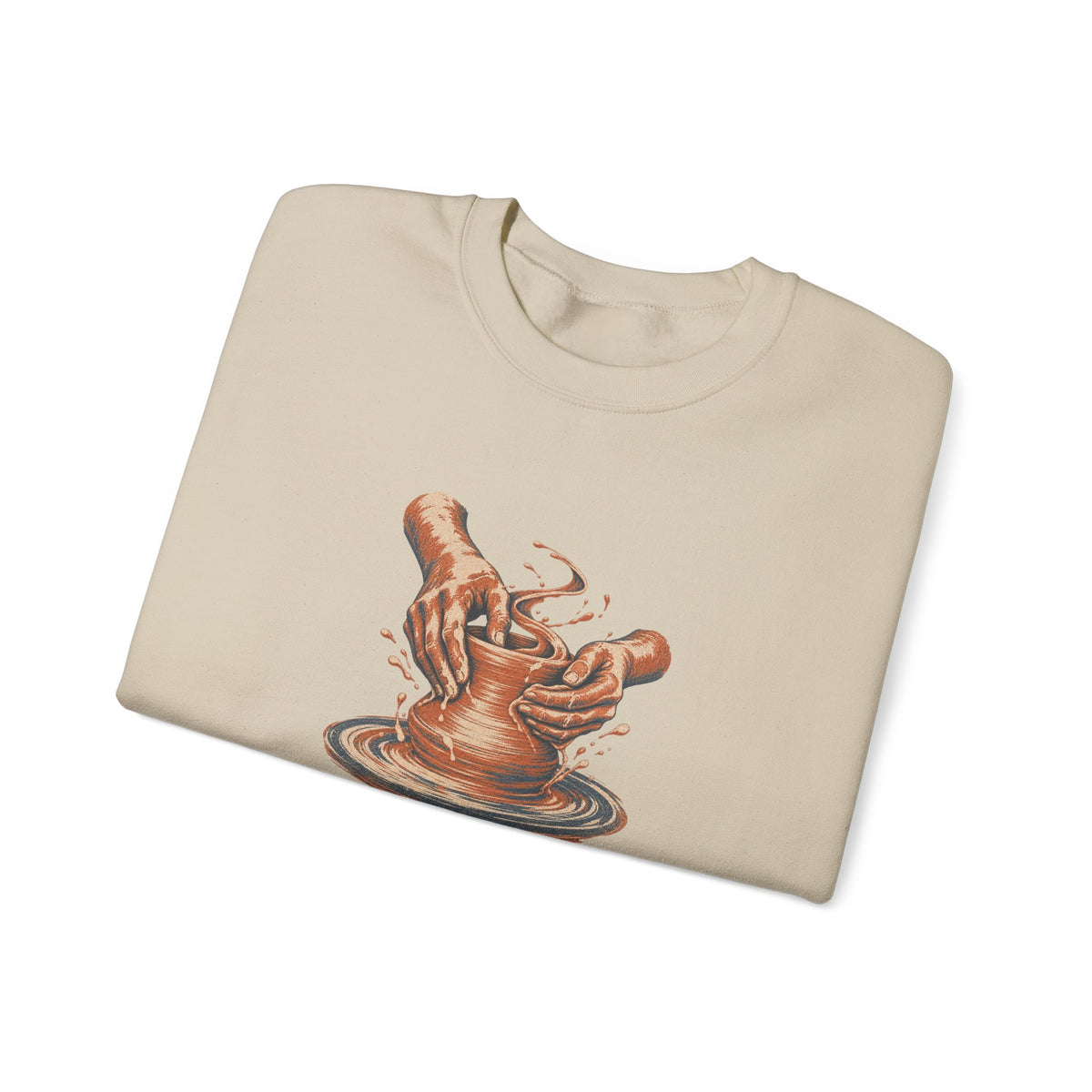 Pottery Wheel Hands Graphic Crewneck Sweatshirt | Gildan 18000 Sand