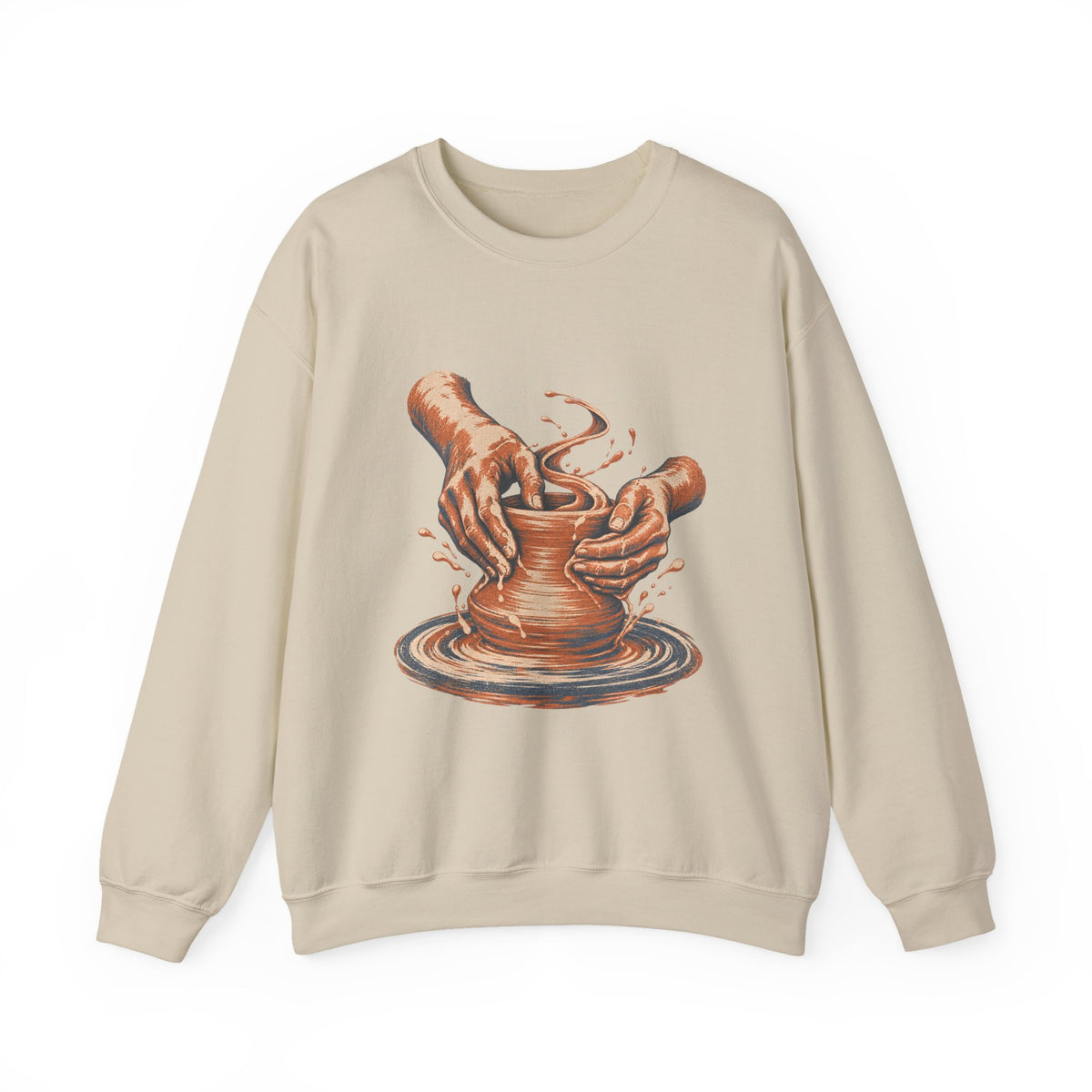 Pottery Wheel Hands Graphic Crewneck Sweatshirt | Gildan 18000 Sand