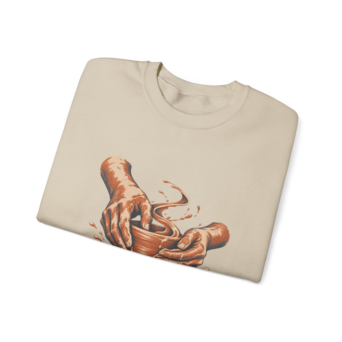 Pottery Wheel Hands Graphic Crewneck Sweatshirt | Gildan 18000 Sand