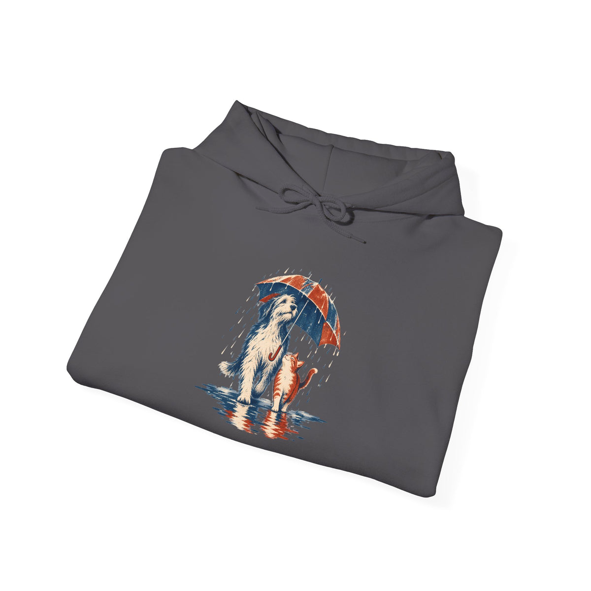 Dog and Cat Under One Umbrella Graphic Pullover Hoodie | Gildan Charcoal