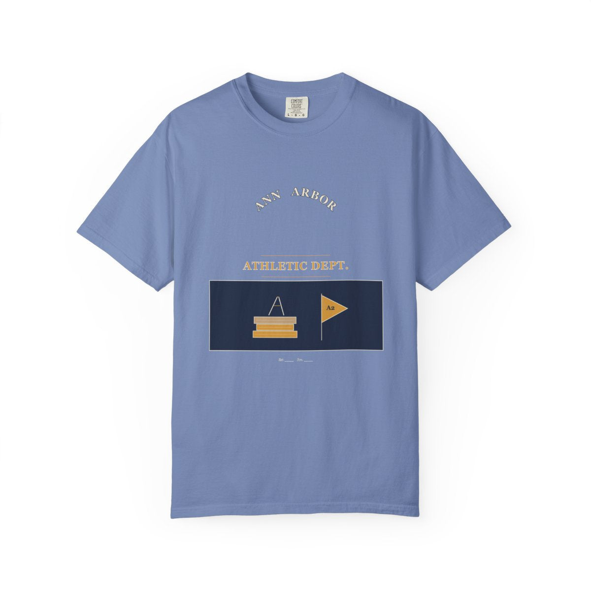 College Football Athletic Dept. Tee flat front in Washed Denim