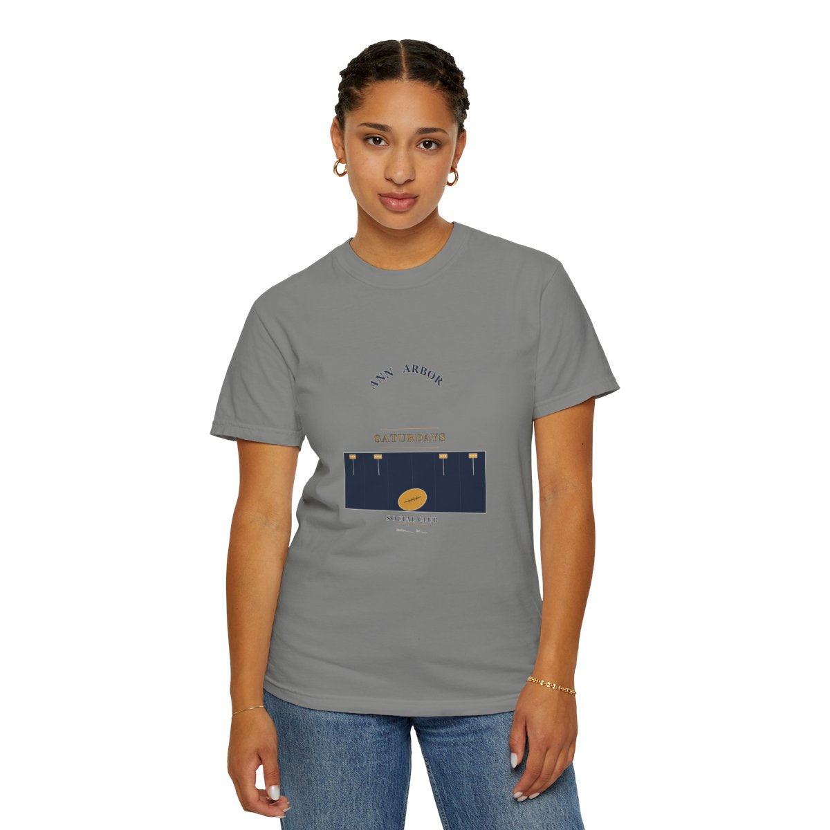 Ann Arbor Social Club T-Shirt | 1930s Mascot Badge Ann Arbor Football Tee | Gift for College Football Fans - Granite