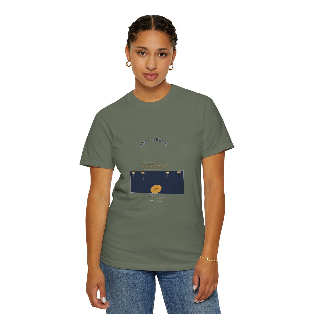 Ann Arbor Social Club T-Shirt | 1930s Mascot Badge Ann Arbor Football Tee | Gift for College Football Fans - Moss