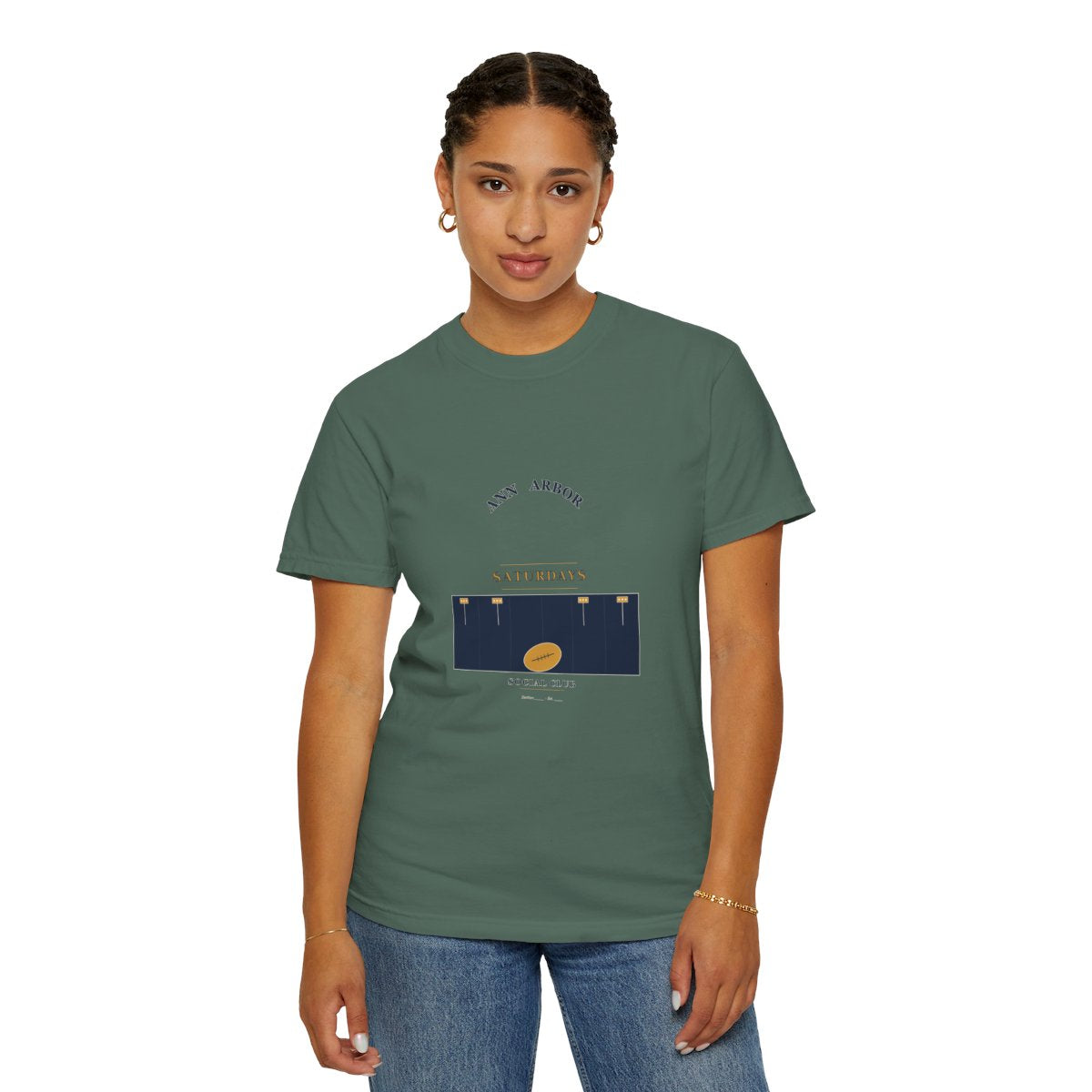 Ann Arbor Social Club T-Shirt | 1930s Mascot Badge Ann Arbor Football Tee | Gift for College Football Fans - Blue Spruce