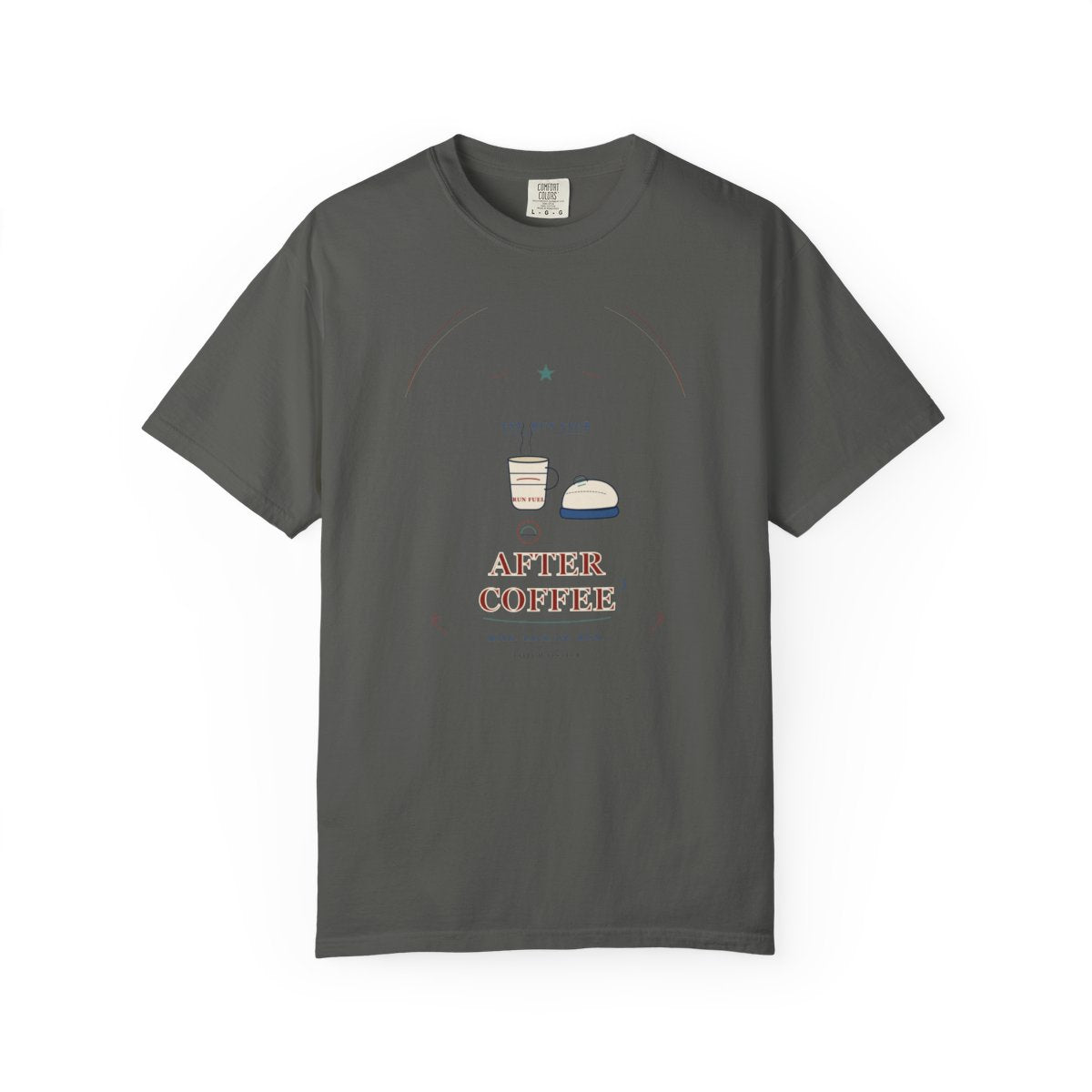 Before Sunrise, After Coffee Tee flat front in Pepper