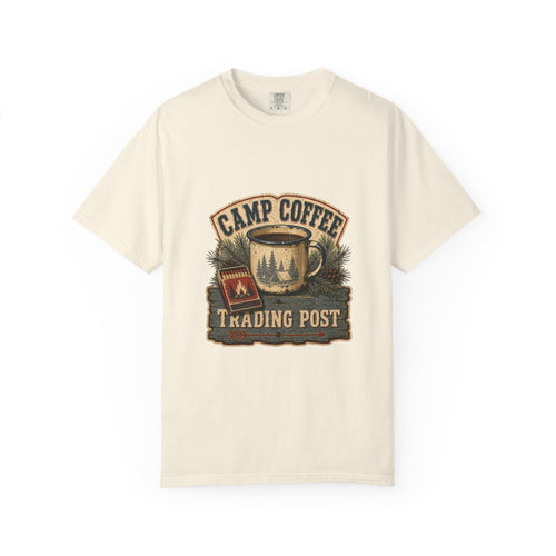 Camp Coffee Trading Post Tee flat front in Ivory