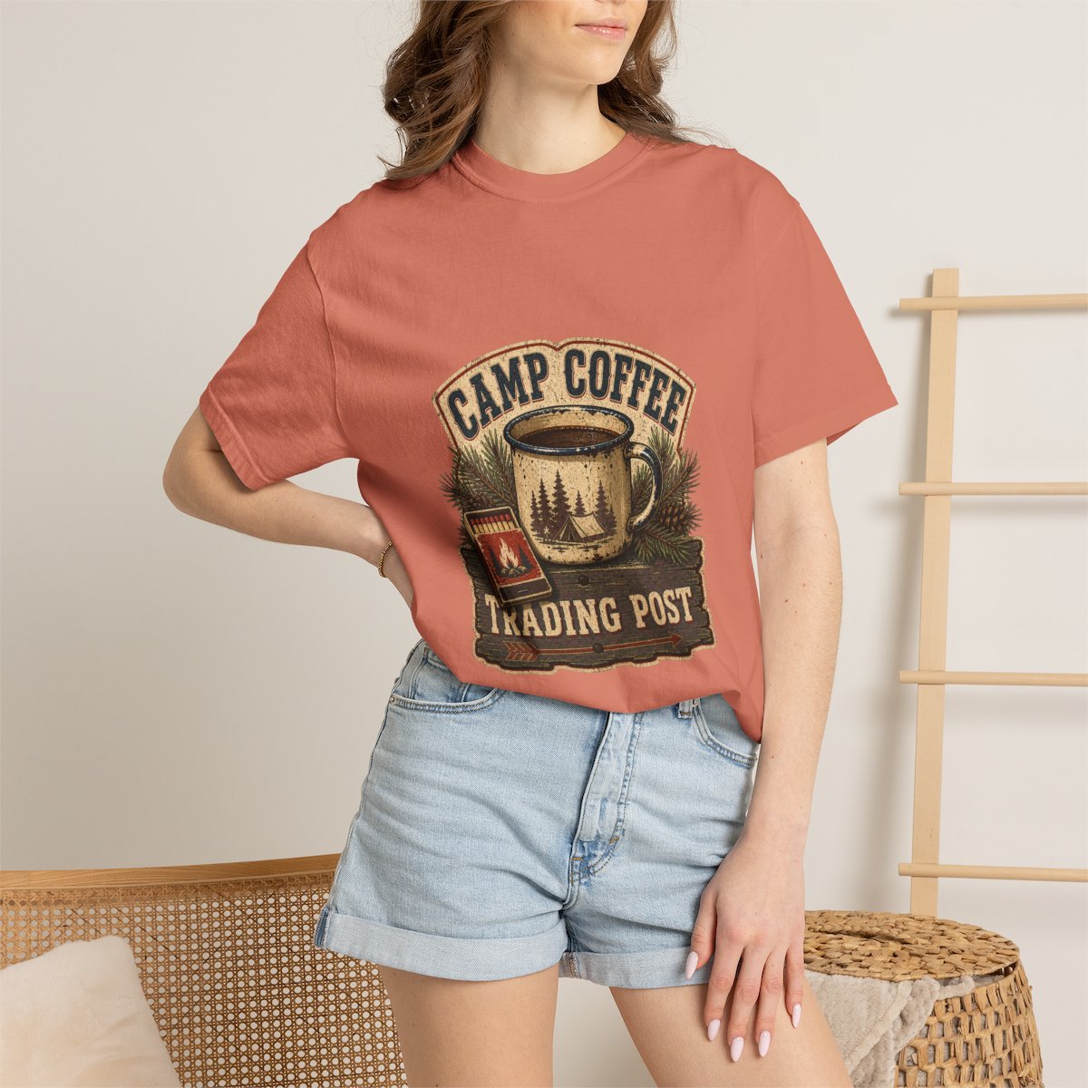 Camp Coffee Trading Post Tee lifestyle mockup