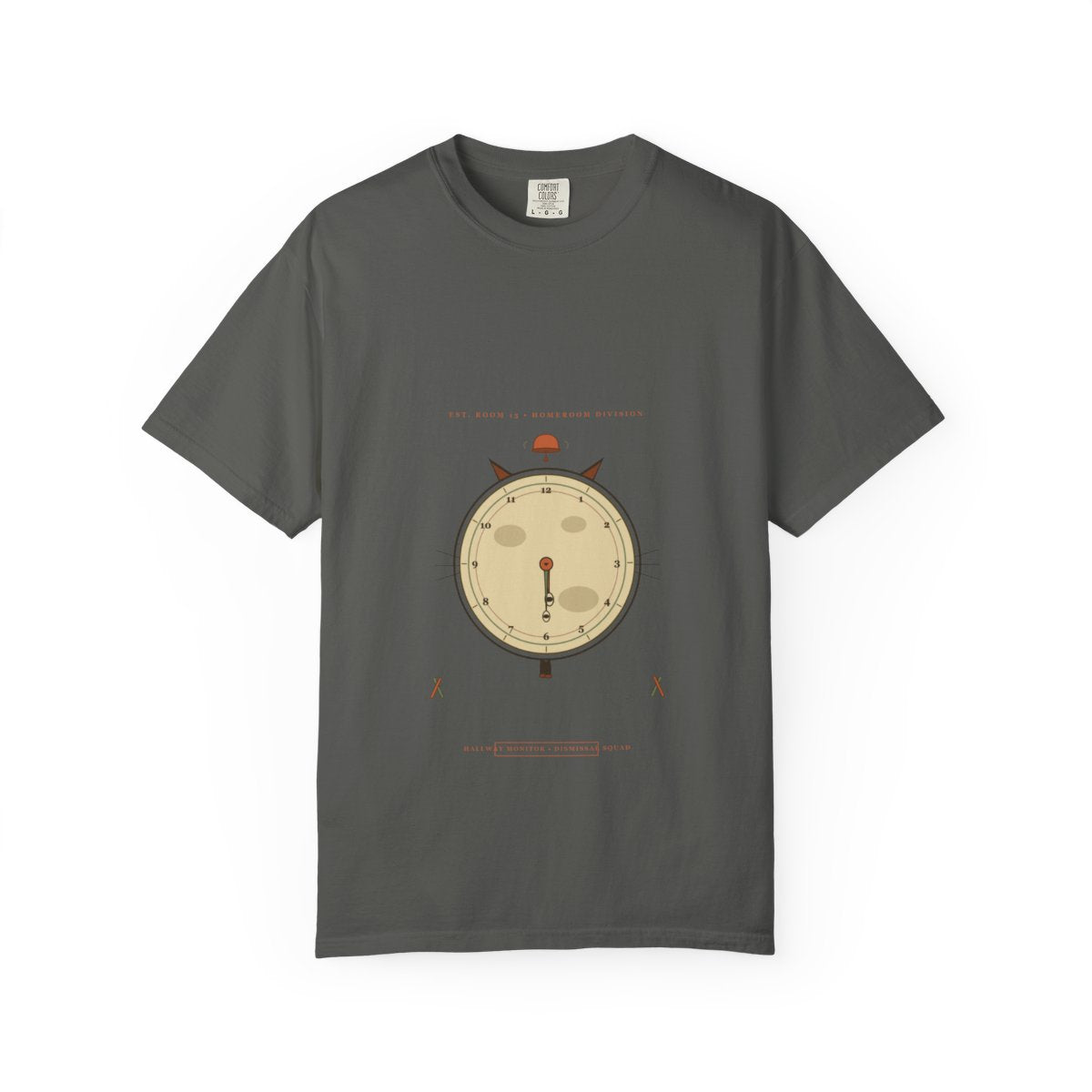 Cat's Out Til 3:15 Tee flat front in Pepper