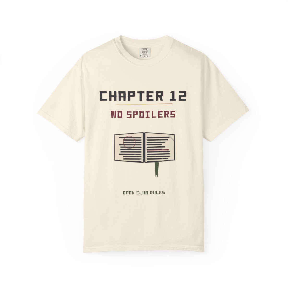 Chapter 12, No Spoilers Tee flat front in Ivory
