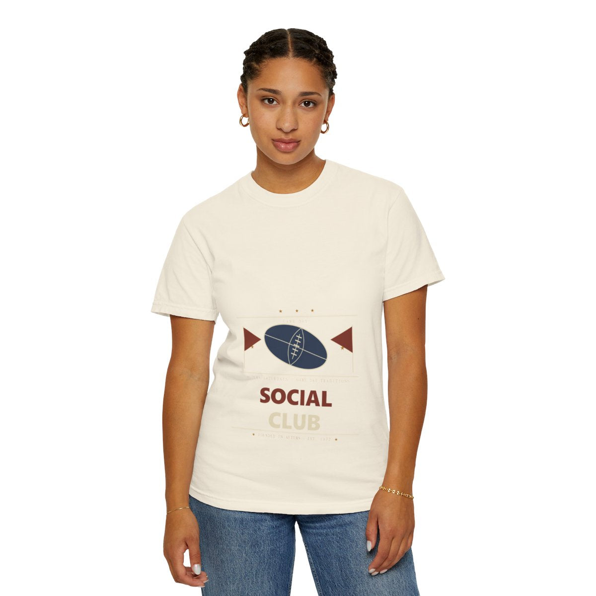 College Football Social Club T-Shirt | Vintage Graphic College Football Tee | Gift for College Football Fans - Ivory