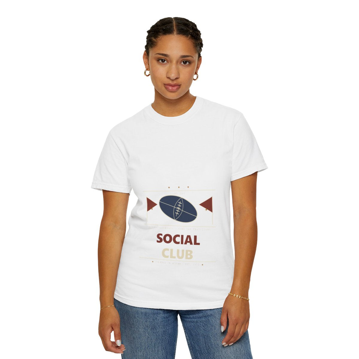 College Football Social Club T-Shirt | Vintage Graphic College Football Tee | Gift for College Football Fans - White