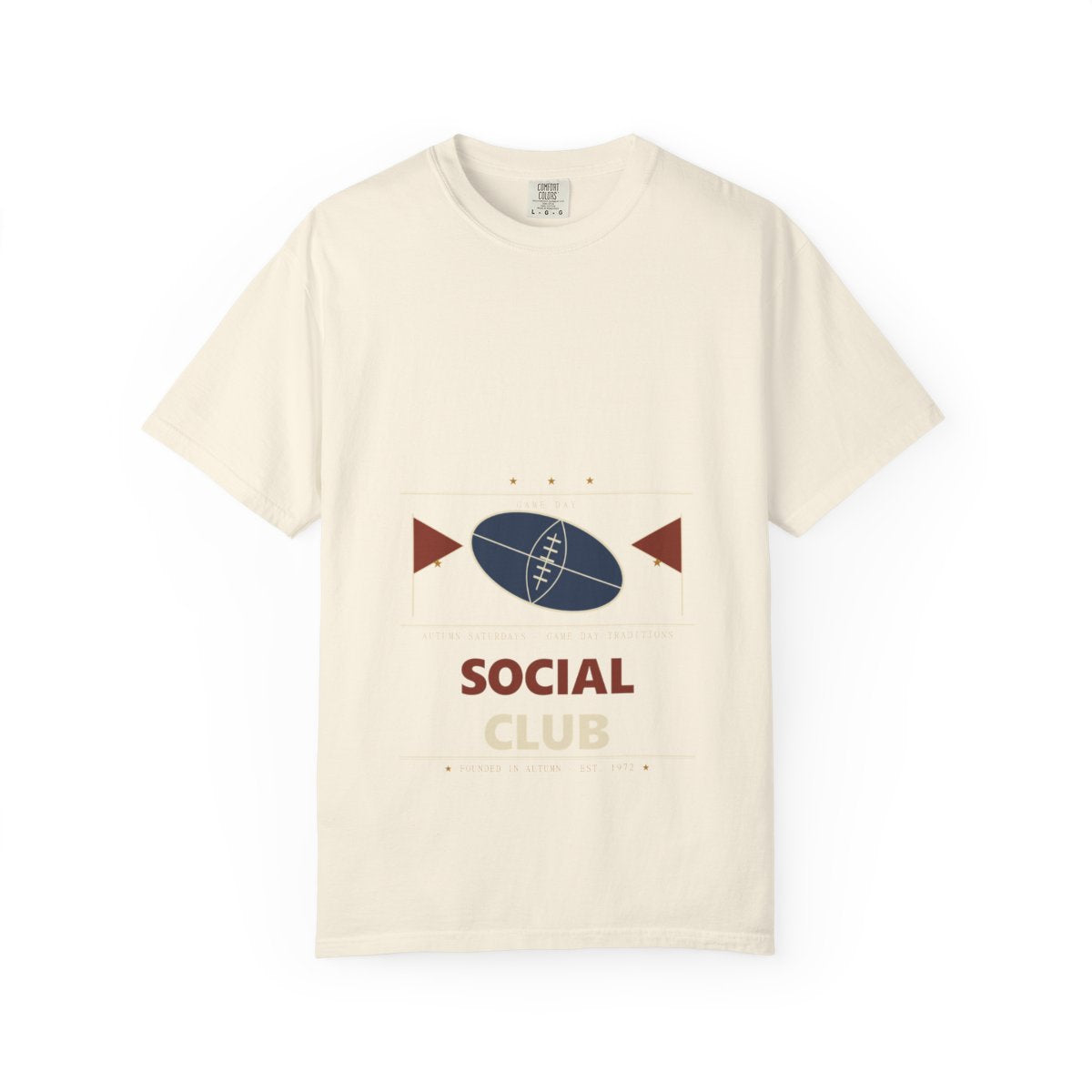 College Football Social Club T-Shirt | Vintage Graphic College Football Tee | Gift for College Football Fans flat front in Ivory