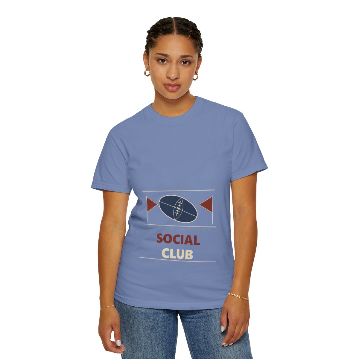 College Football Social Club T-Shirt | Vintage Graphic College Football Tee | Gift for College Football Fans - Washed Denim