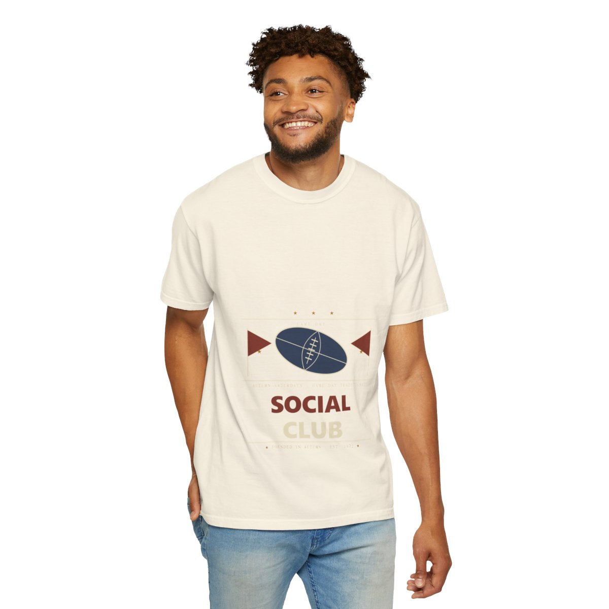 College Football Social Club T-Shirt | Vintage Graphic College Football Tee | Gift for College Football Fans - Ivory