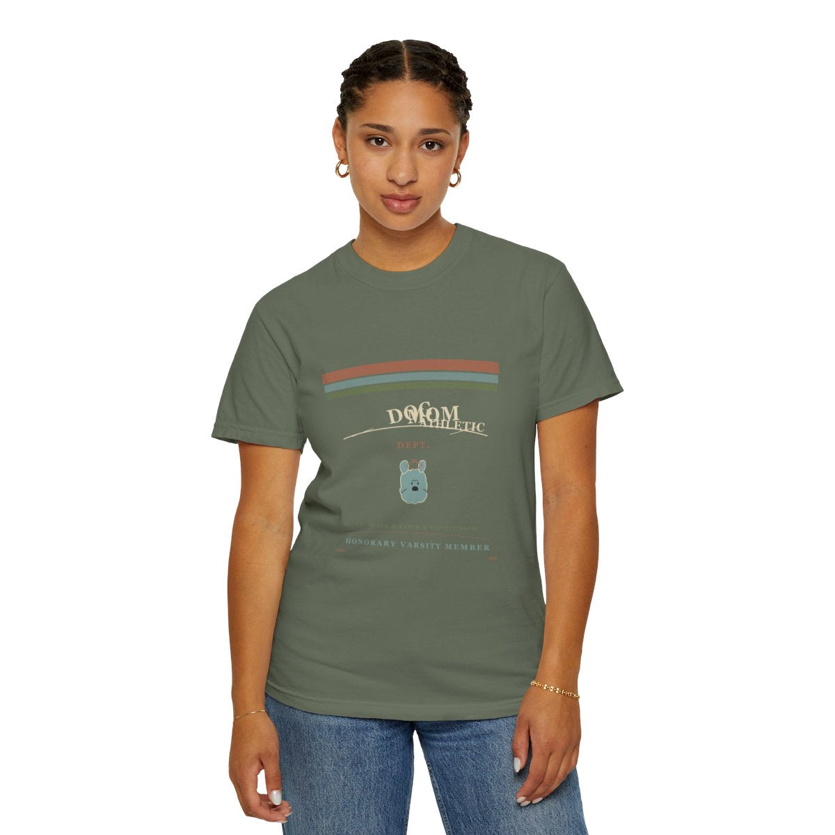 Dog Mom Athletic Dept. T-Shirt | 1970s Souvenir Tee Dog Mom Tee | Gift for Dog Moms - Moss