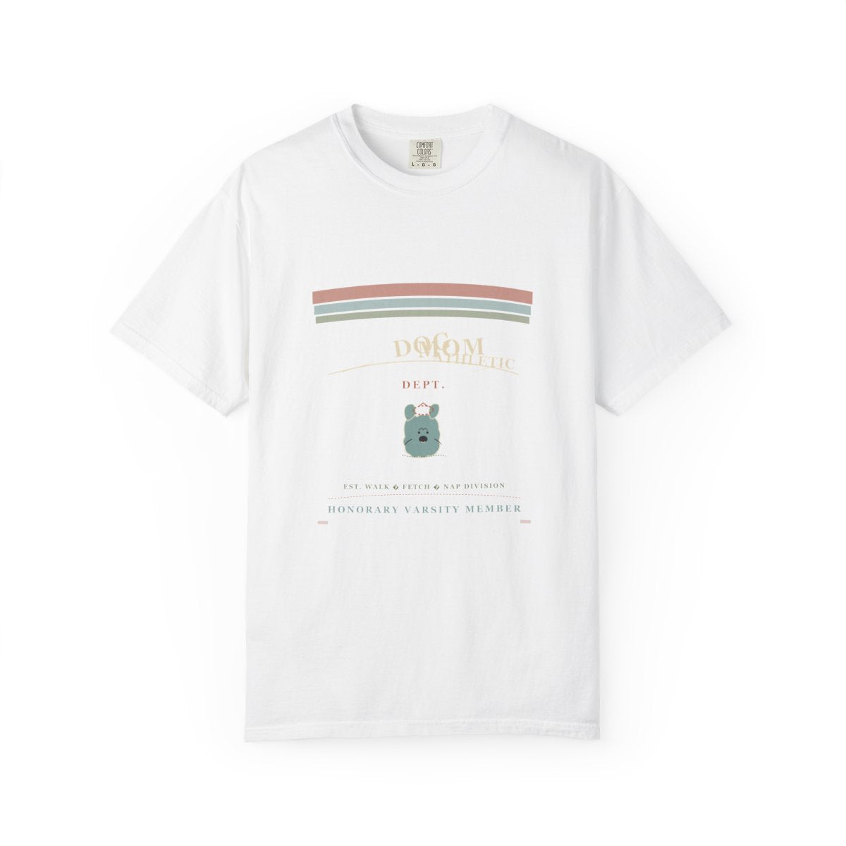 Dog Mom Athletic Dept. Tee flat front in White