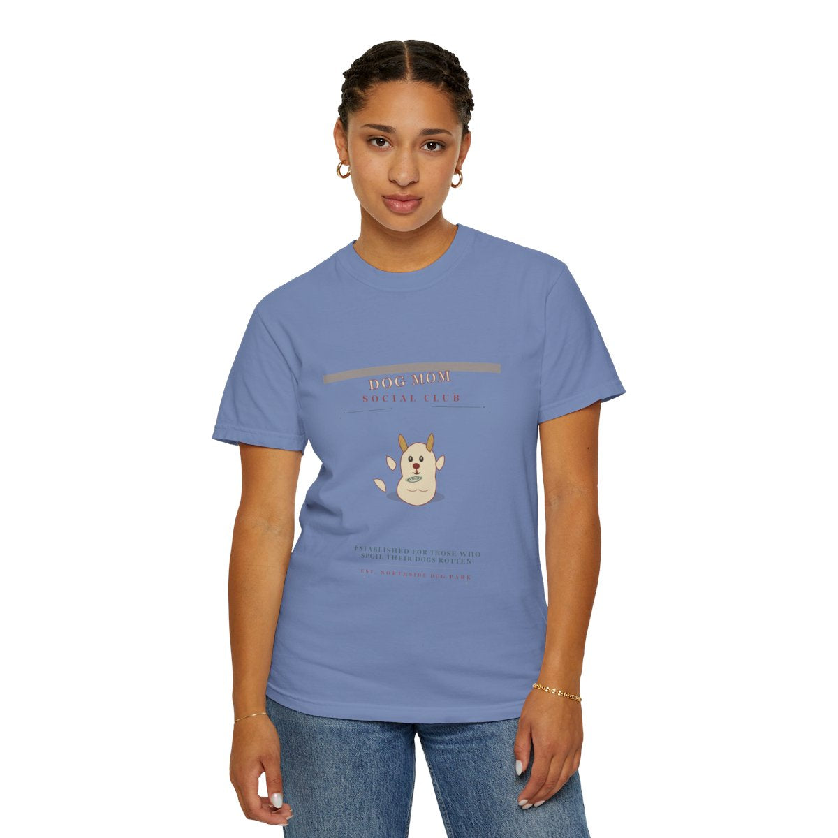 Dog Mom Social Club T-Shirt | Vintage Graphic Dog Mom Tee | Gift for Dog Moms - Washed Denim