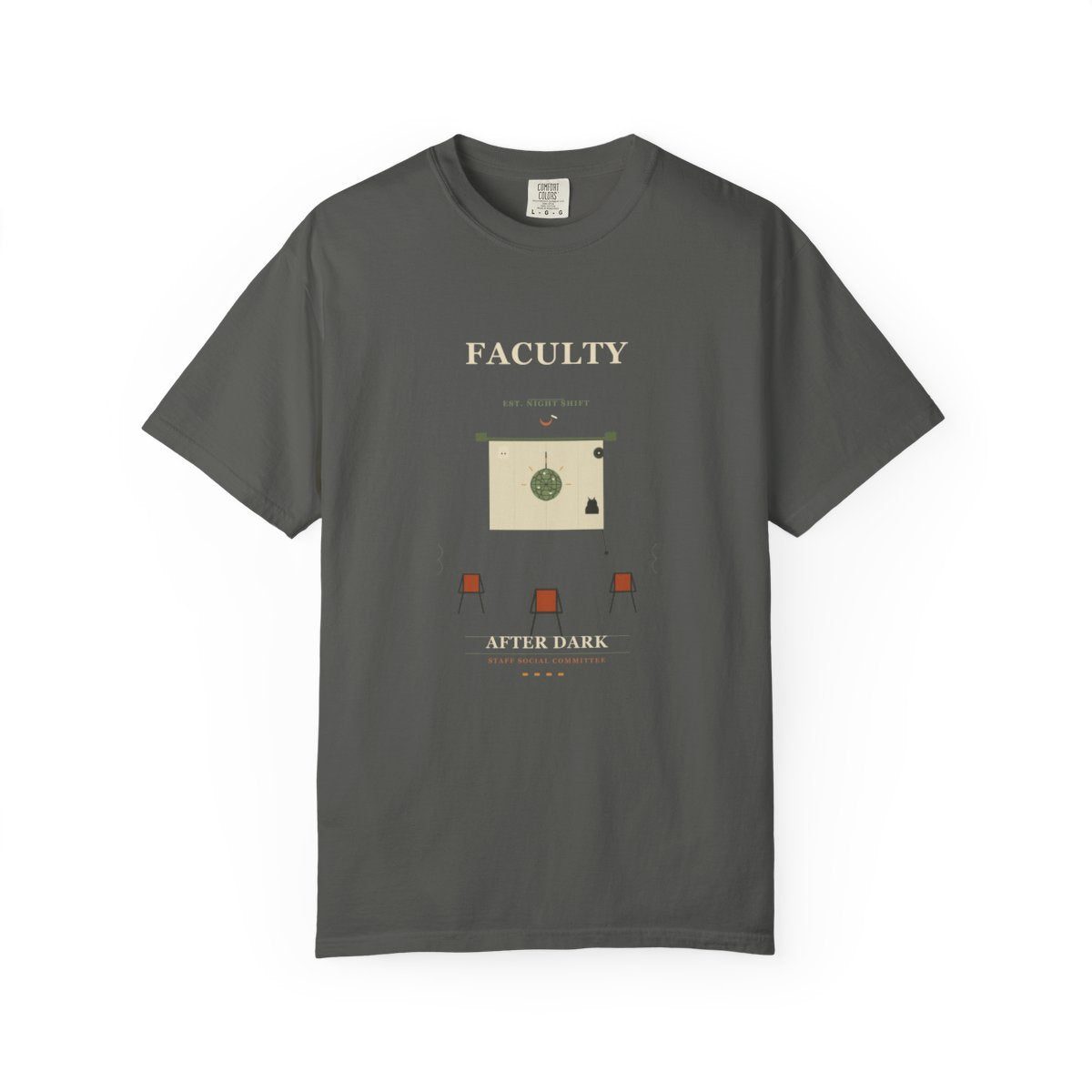 Faculty Lounge After Dark Tee flat front in Pepper
