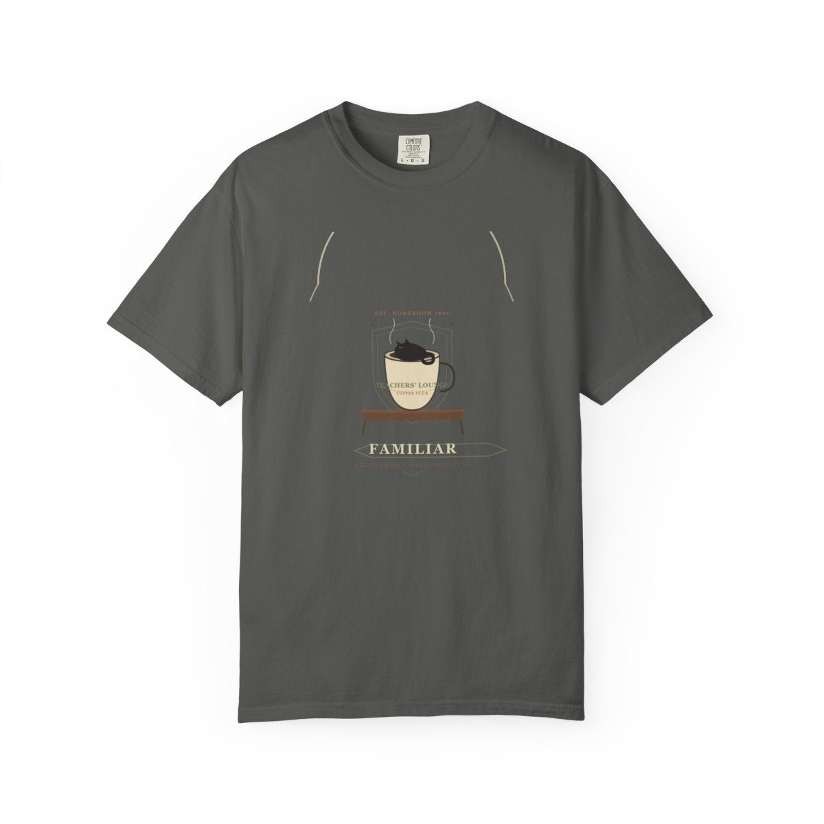Faculty Lounge Familiar Tee flat front in Pepper