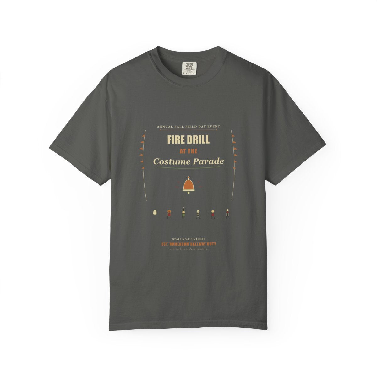 Fire Drill At The Costume Parade Tee flat front in Pepper