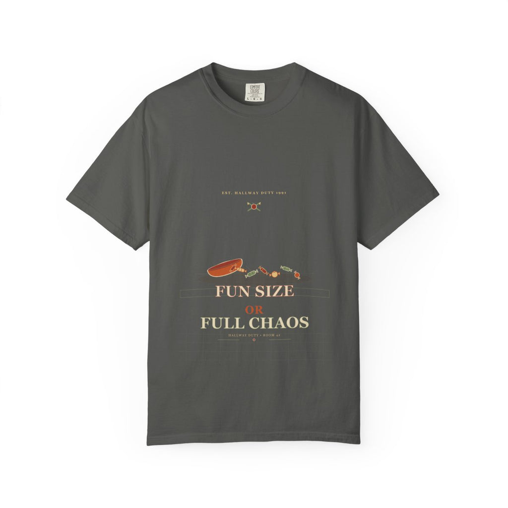Fun Size Or Full Chaos Tee flat front in Pepper