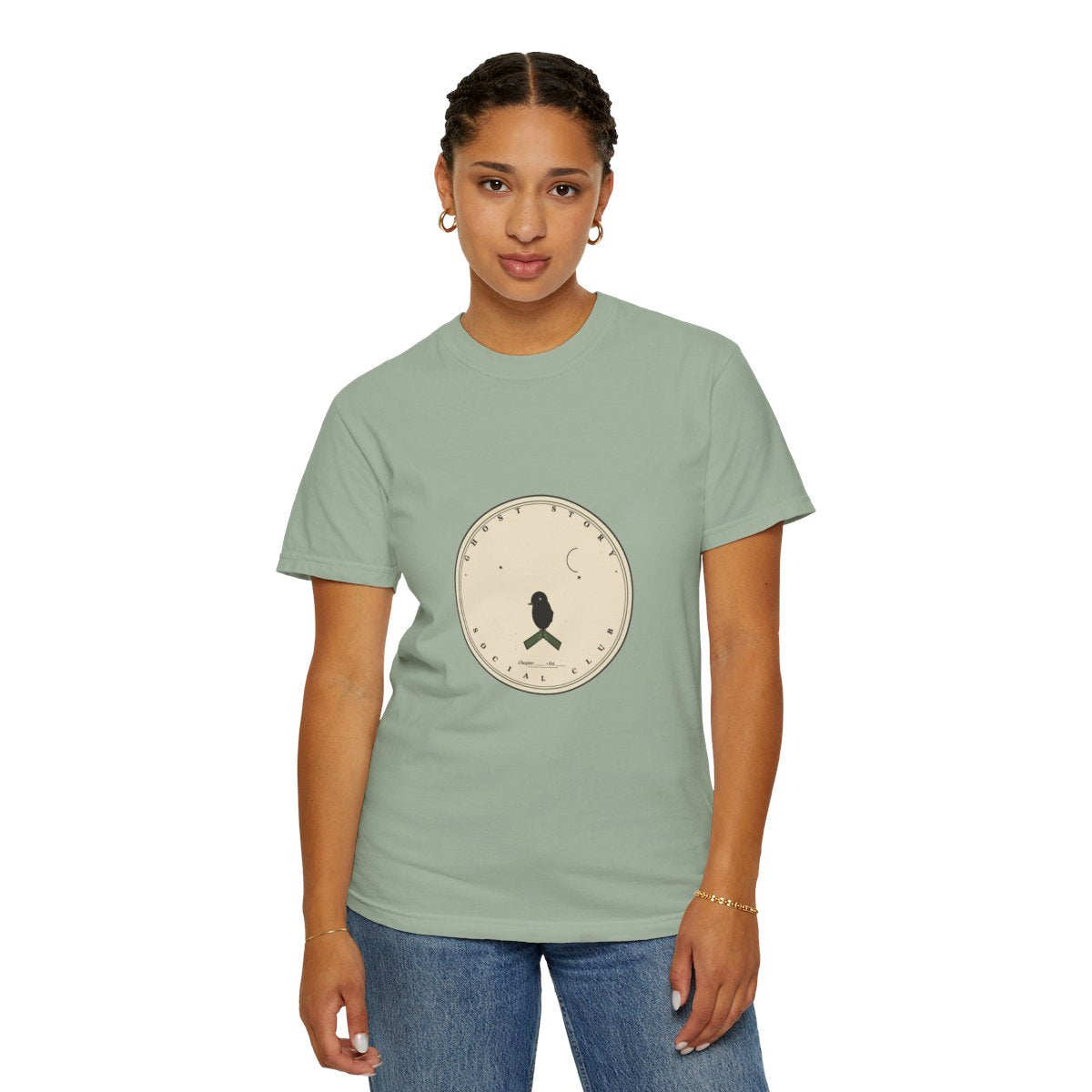 Ghost Story Social Club T-Shirt | 1930s Mascot Badge Ghost Story Tee | Gift for Halloween Shoppers - Bay