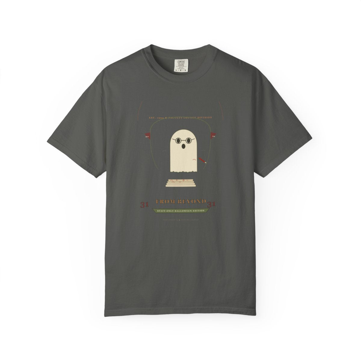 Grading Papers From Beyond Tee flat front in Pepper