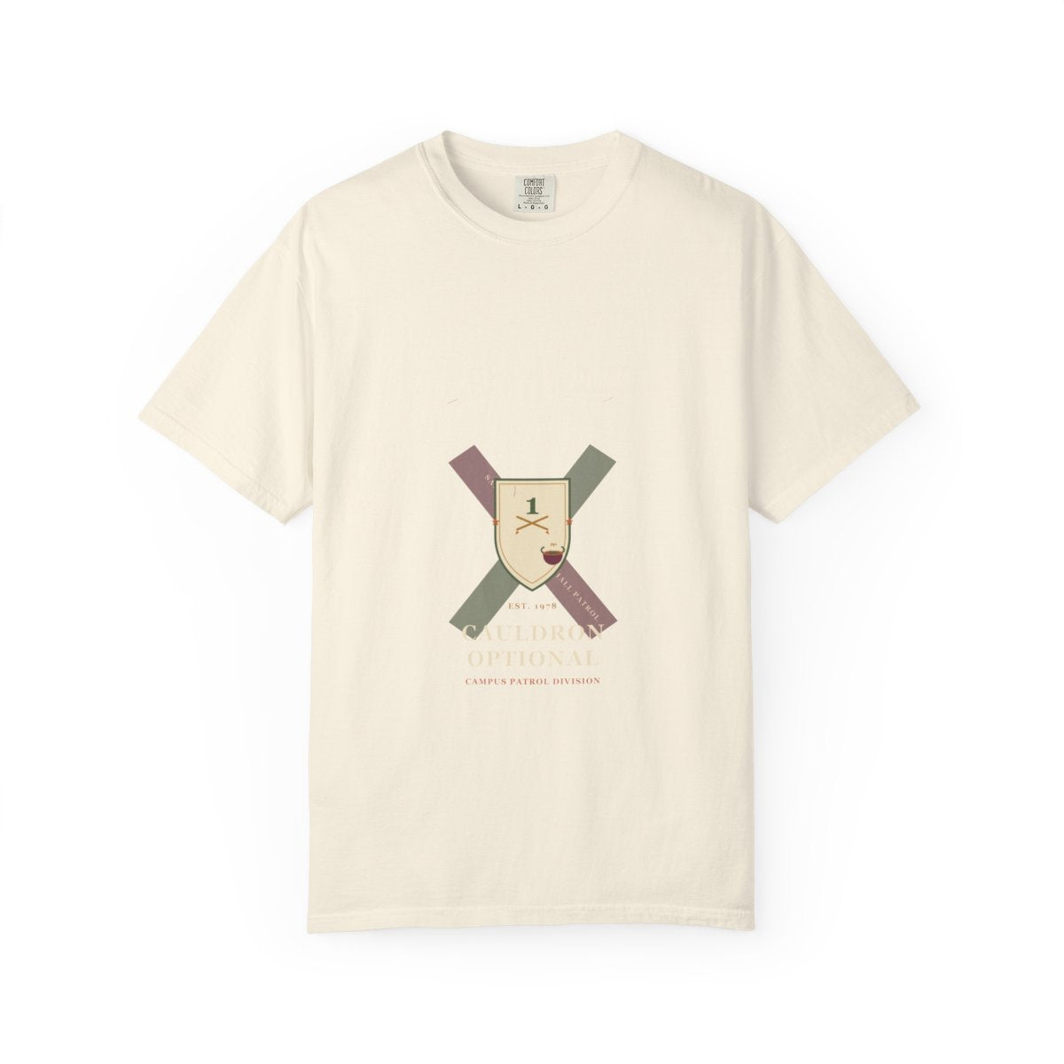 Hall Duty, Cauldron Optional Tee flat front in Ivory