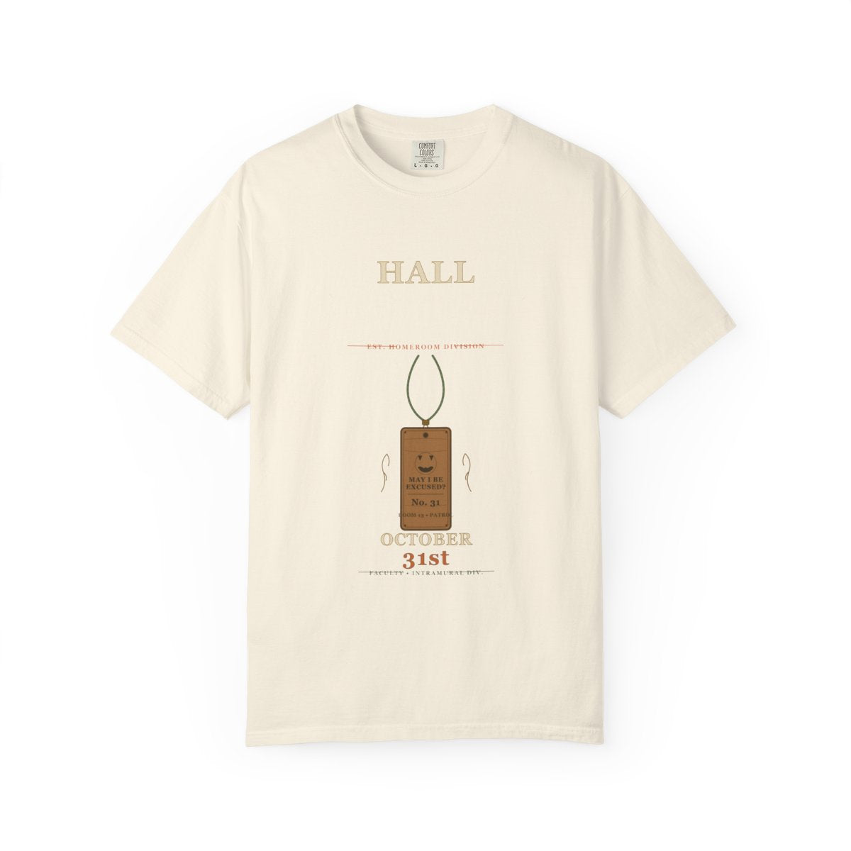 Hall Monitor, October 31st Tee flat front in Ivory