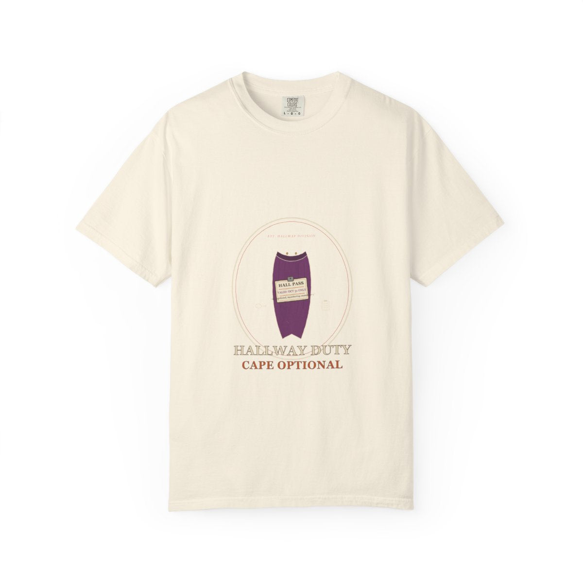 Hallway Duty, Cape Optional Tee flat front in Ivory