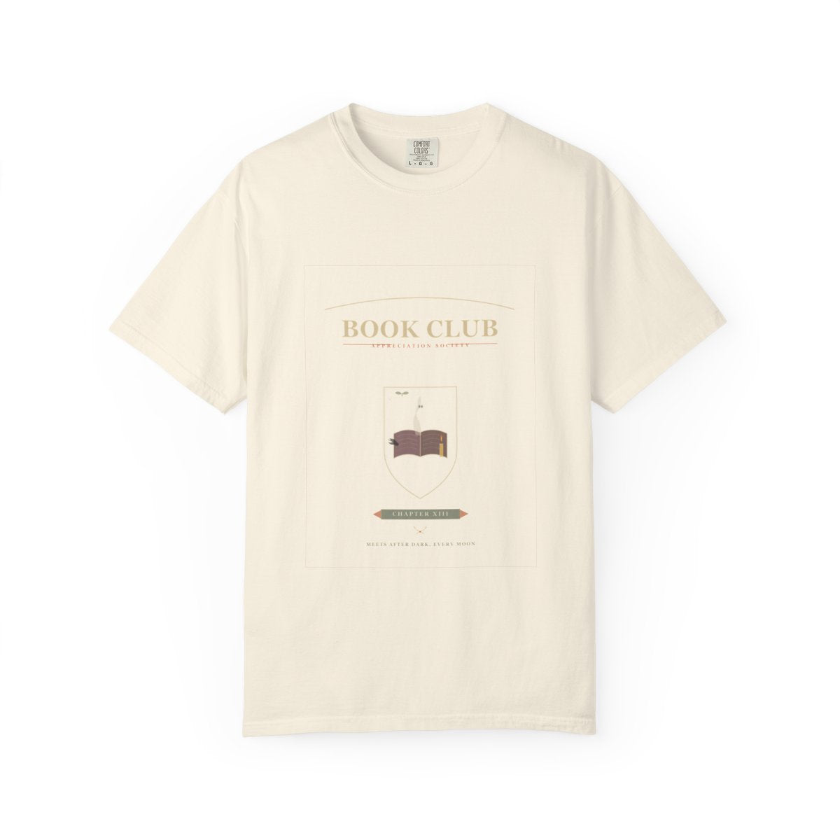 Haunted Book Club Appreciation Society T-Shirt | College Bookstore Haunted Book Club Tee | Gift for Book Club Readers flat front in Ivory