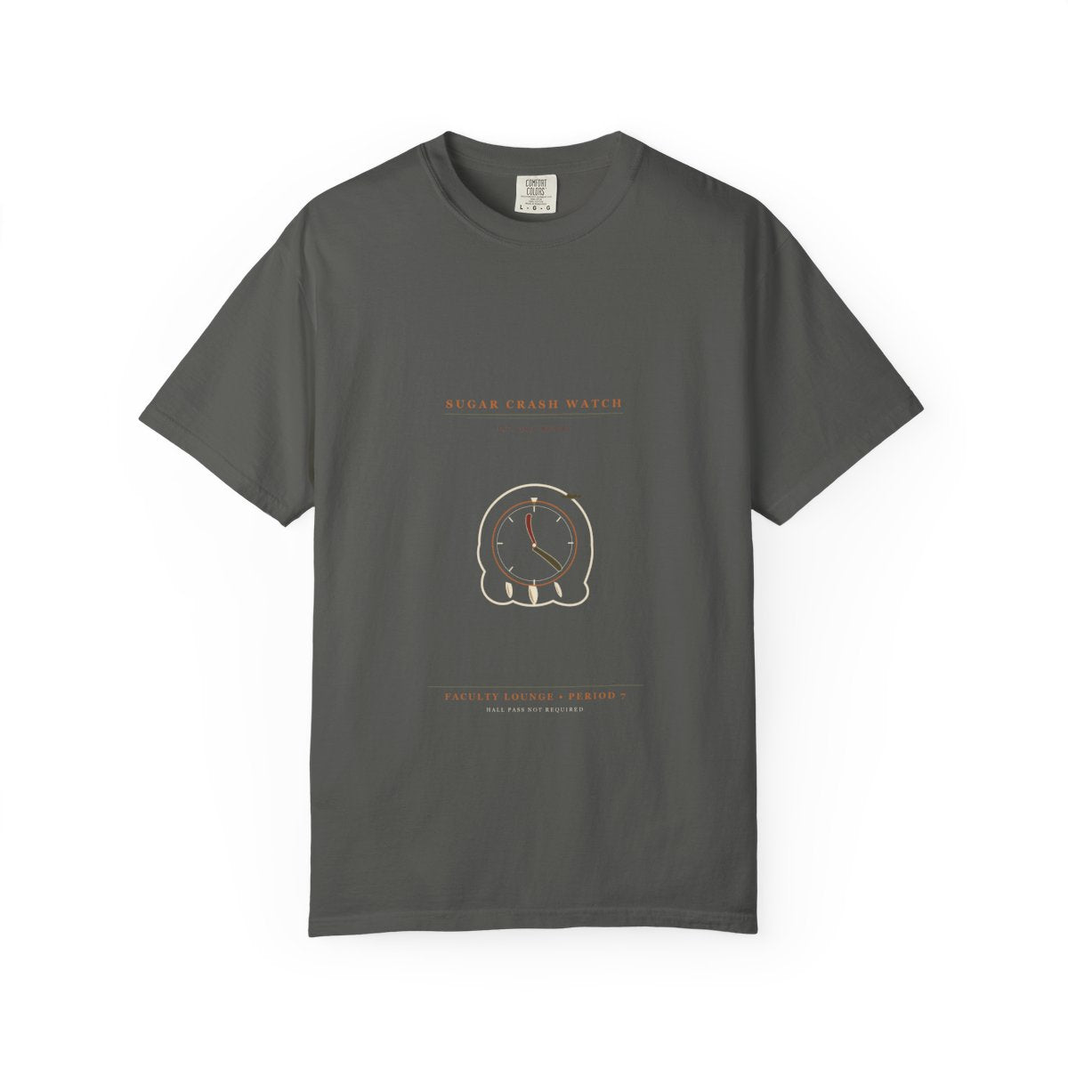Last Period Sugar Crash Watch Tee flat front in Pepper
