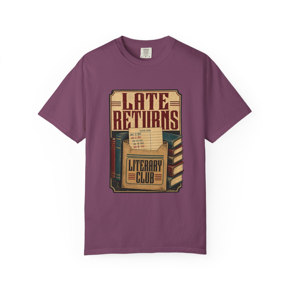 Late Returns Literary Club Tee in Berry