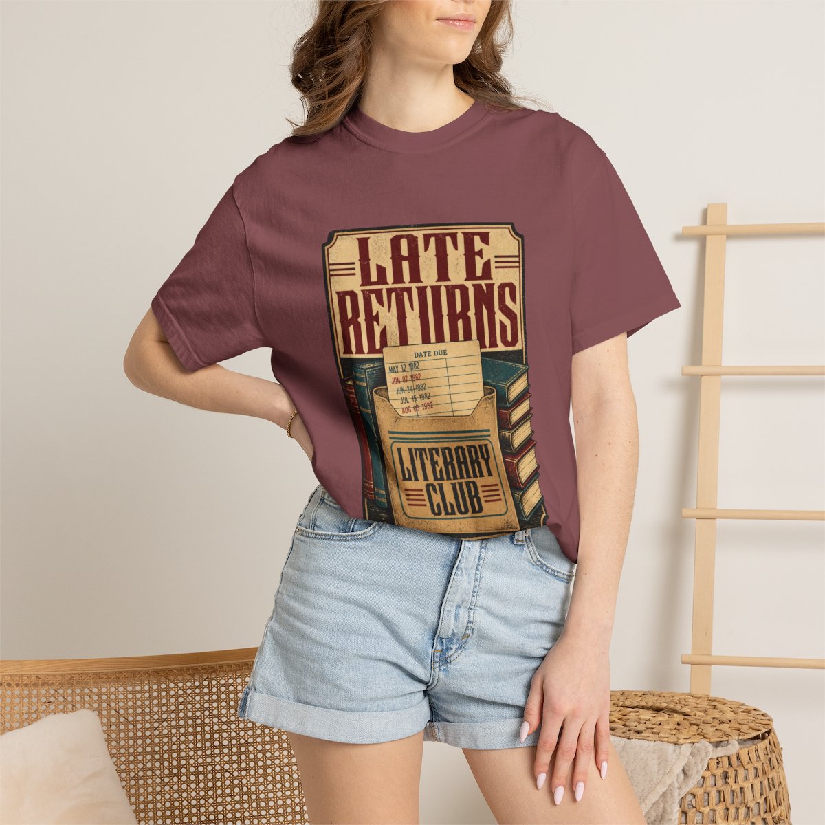 Late Returns Literary Club Tee lifestyle mockup