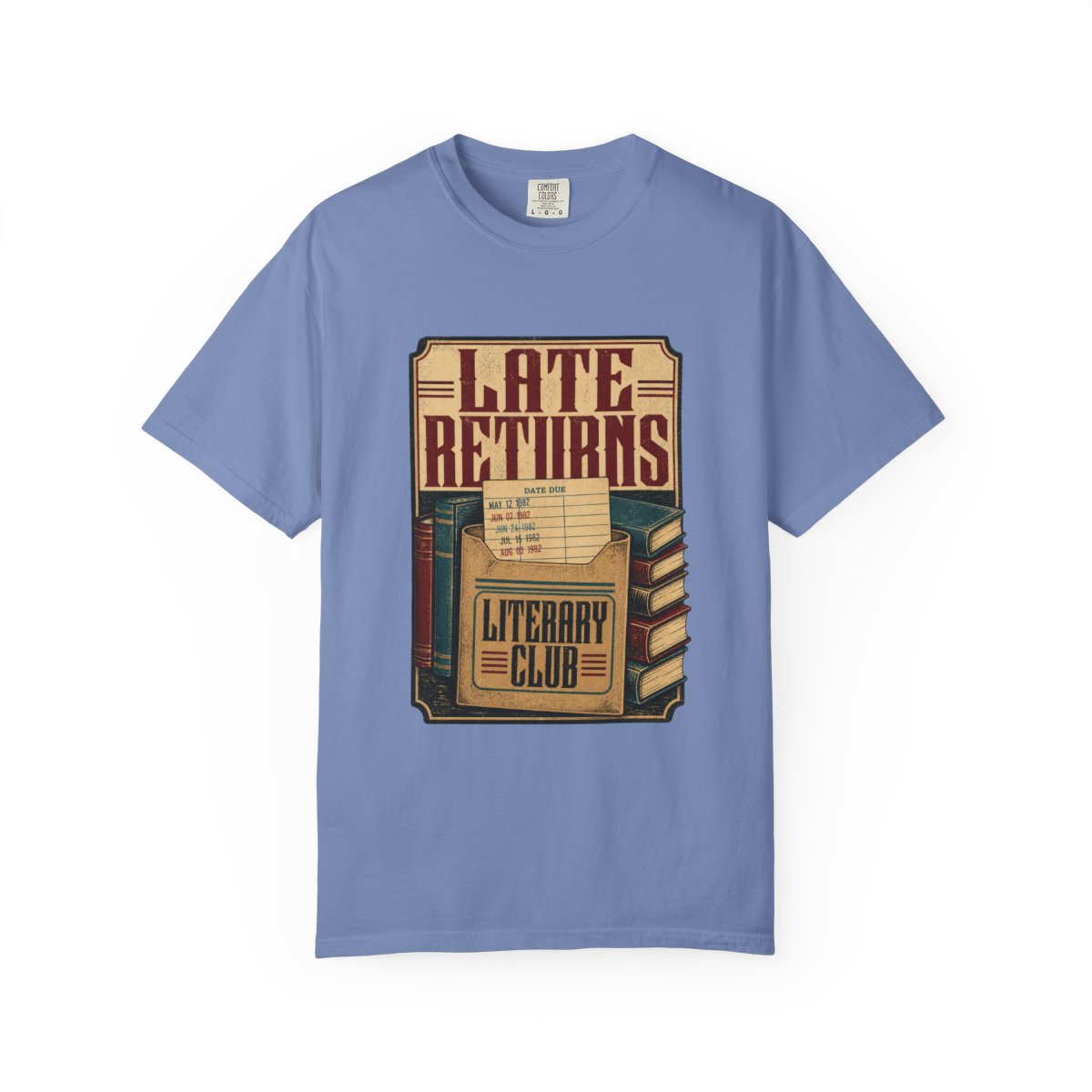 Late Returns Literary Club Tee in Washed Denim