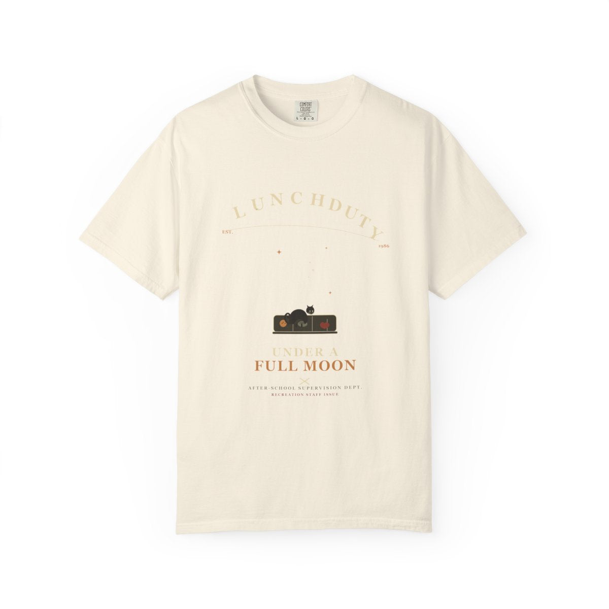 Lunch Duty Under A Full Moon Tee flat front in Ivory