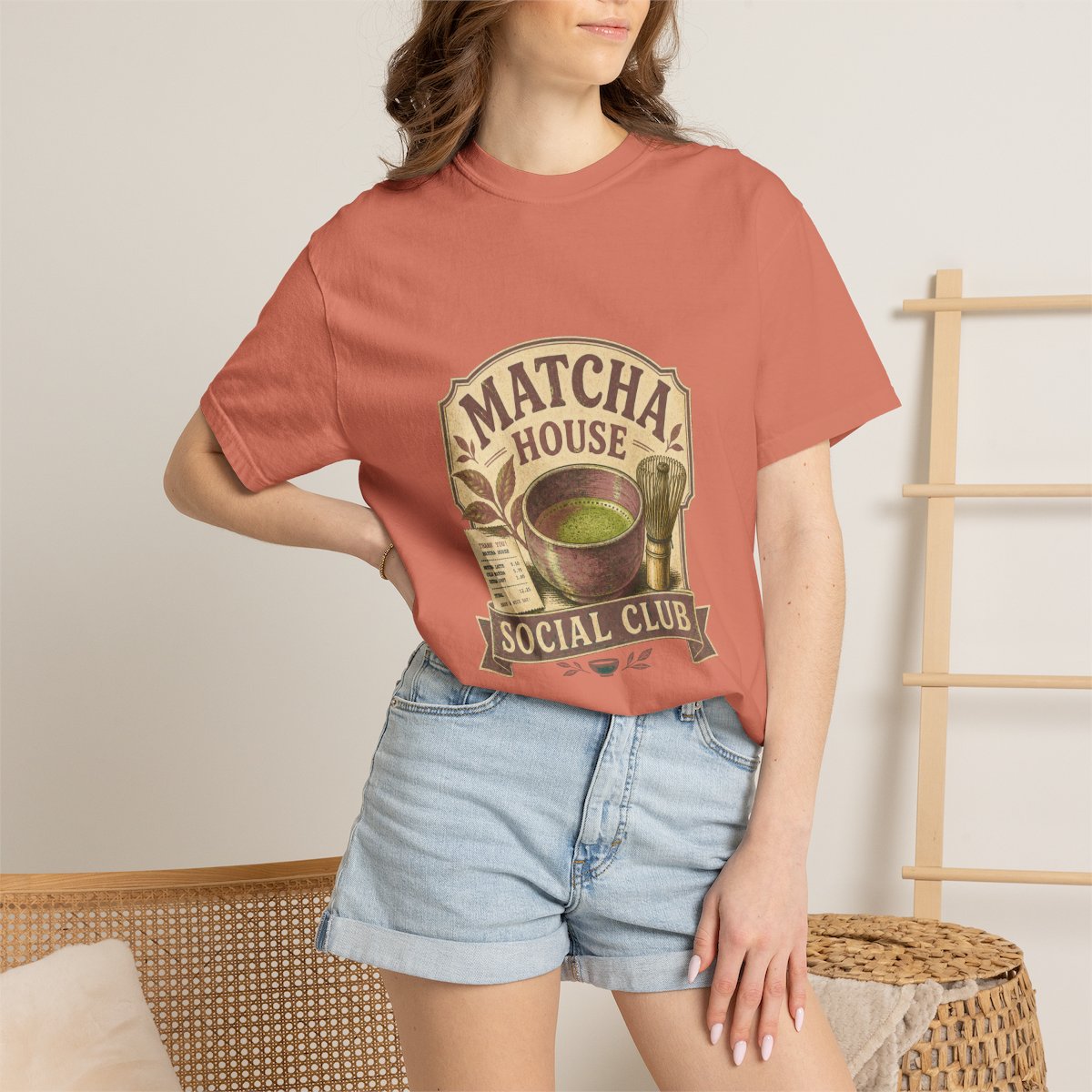 Matcha House Social Club Tee lifestyle mockup