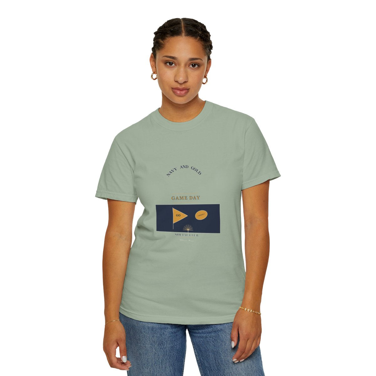 Navy Gold Game Day Social Club T-Shirt | 1930s Mascot Badge Navy Gold Game Day Tee | Gift for College Football Fans - Bay