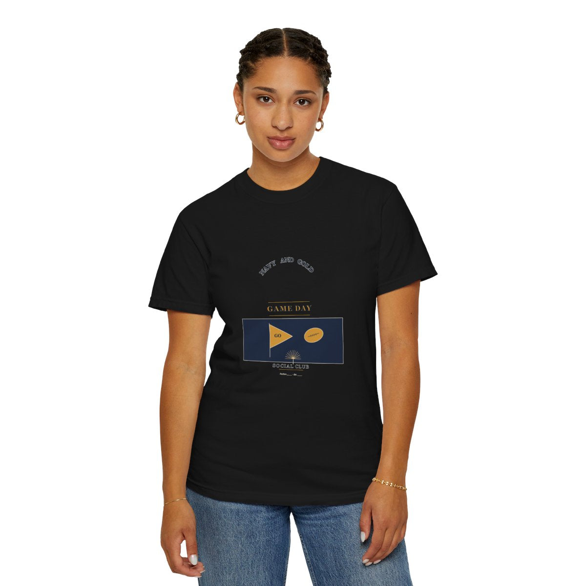 Navy Gold Game Day Social Club T-Shirt | 1930s Mascot Badge Navy Gold Game Day Tee | Gift for College Football Fans - Black
