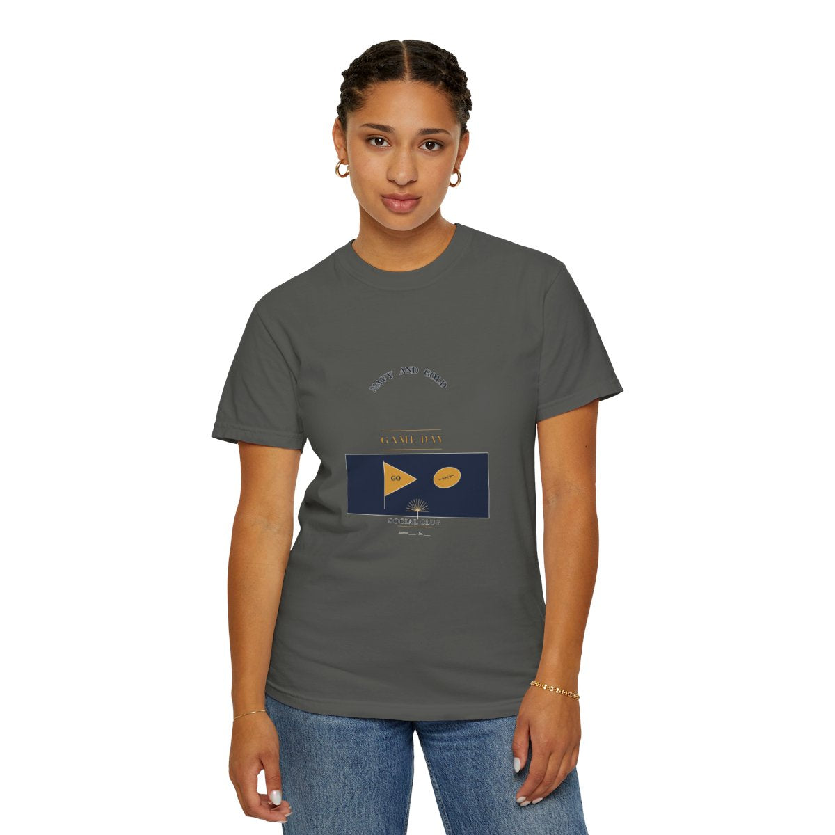 Navy Gold Game Day Social Club T-Shirt | 1930s Mascot Badge Navy Gold Game Day Tee | Gift for College Football Fans - Pepper