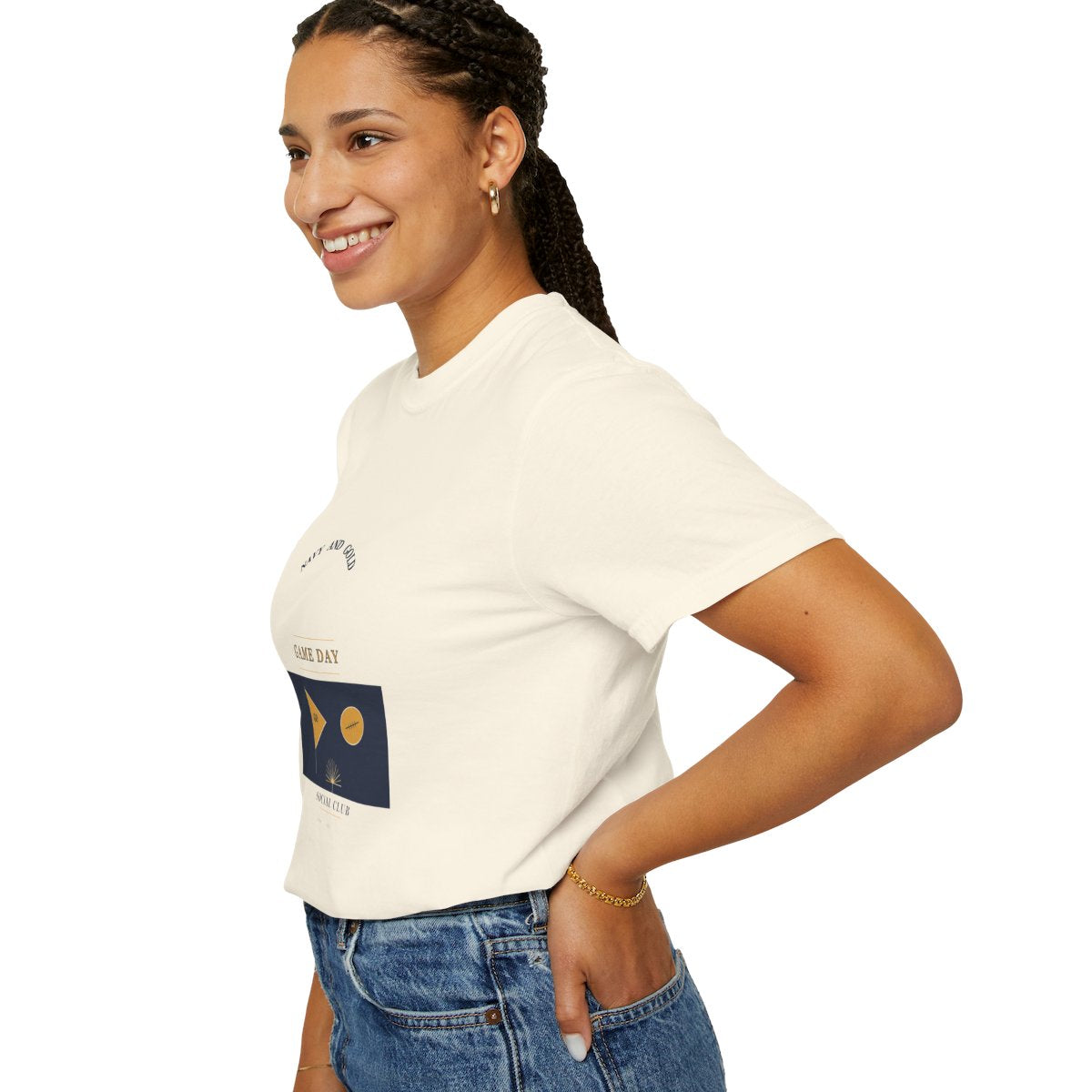 Navy Gold Game Day Social Club T-Shirt | 1930s Mascot Badge Navy Gold Game Day Tee | Gift for College Football Fans - Ivory