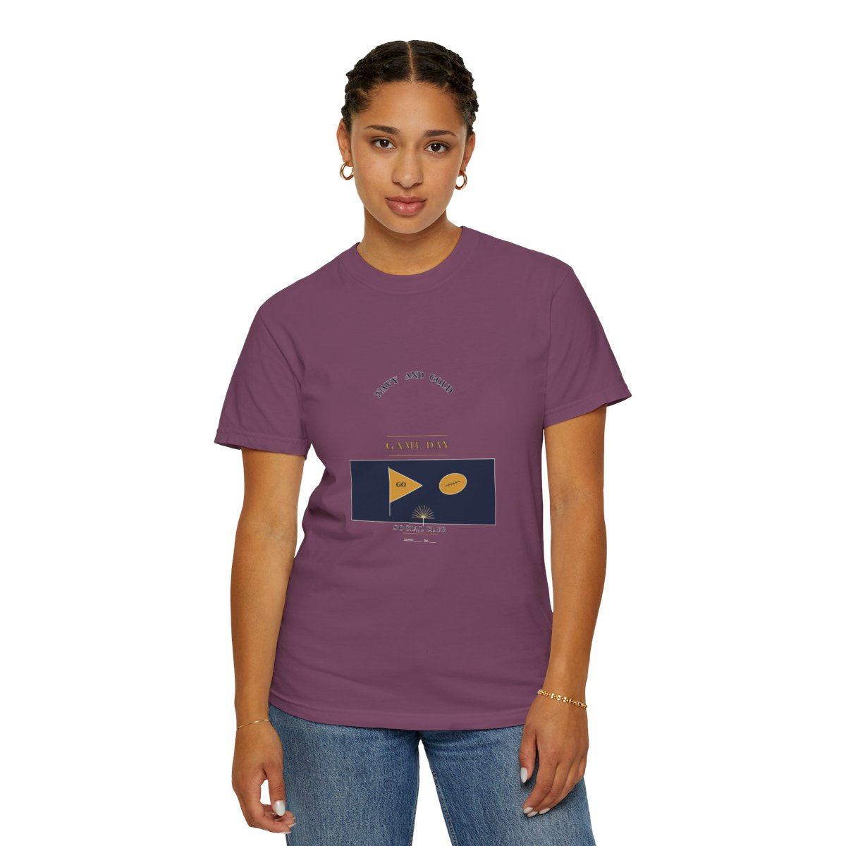 Navy Gold Game Day Social Club T-Shirt | 1930s Mascot Badge Navy Gold Game Day Tee | Gift for College Football Fans - Berry