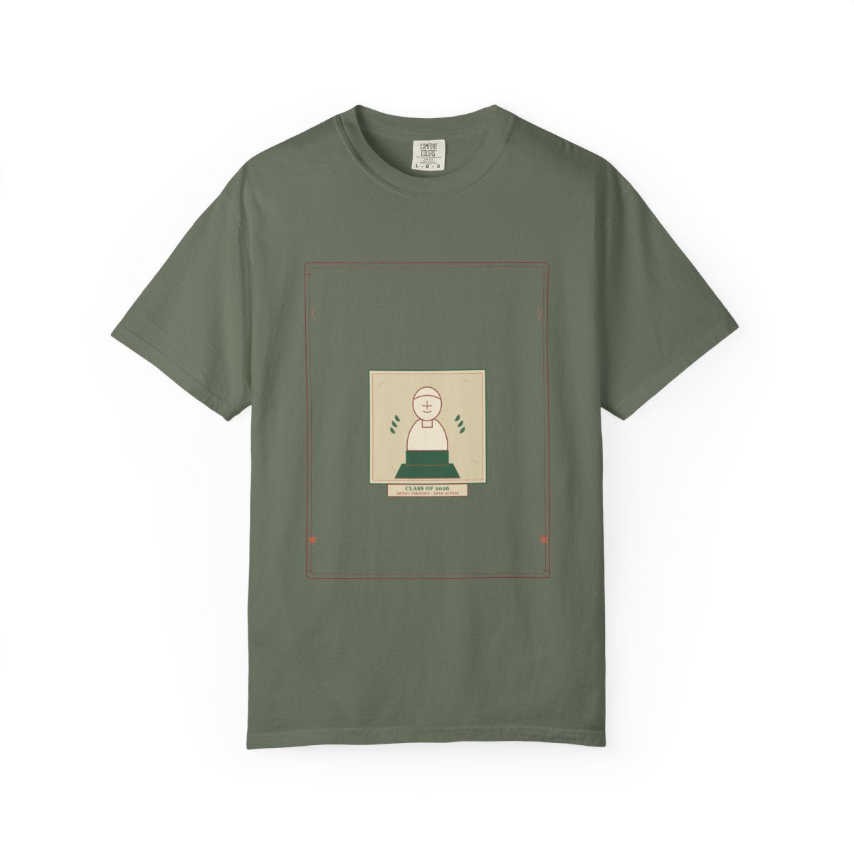 Public Domain Social Club T-Shirt | Vintage Graphic Public Domain Art Tee | Gift for Museum Art Shoppers flat front in Moss