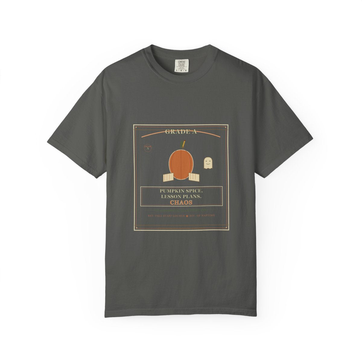 Pumpkin Spice, Lesson Plans, Chaos Tee flat front in Pepper