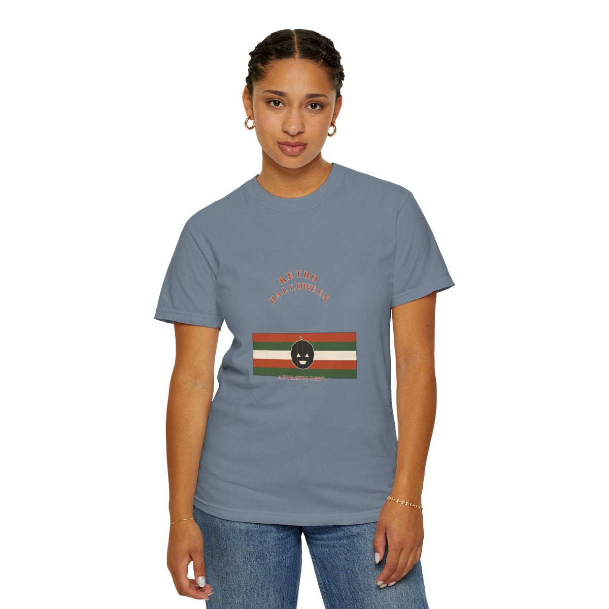 Retro Athletic Dept. T-Shirt | 1970s Souvenir Tee Retro Halloween Tee | Gift for Halloween Shoppers - Blue Jean